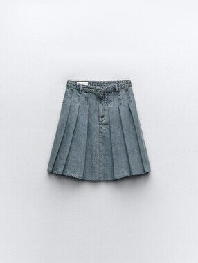 Zara Pleated Denim Mini Skirt - Blue